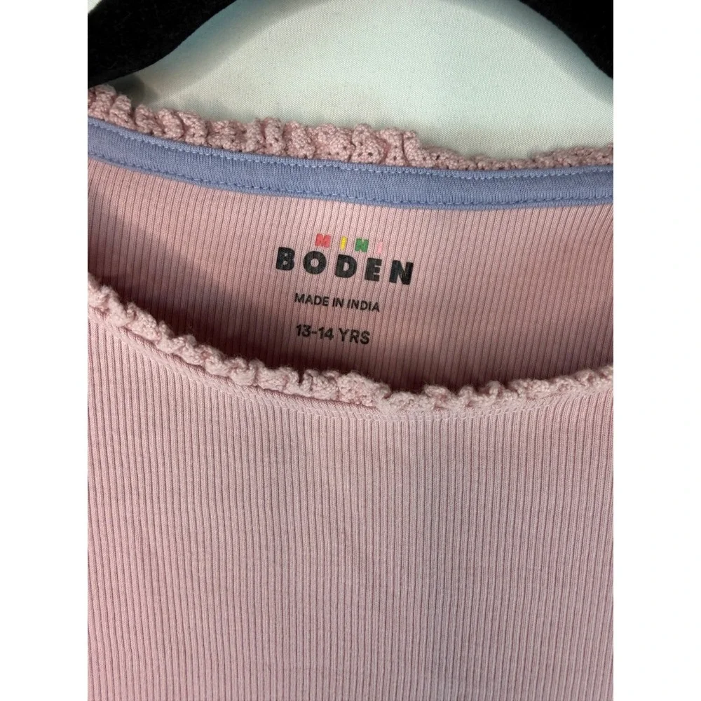 Mini Boden Girls Ribbed Long Sleeve Tops 2PK Navy Pink Lettuce Trim 13-14Y